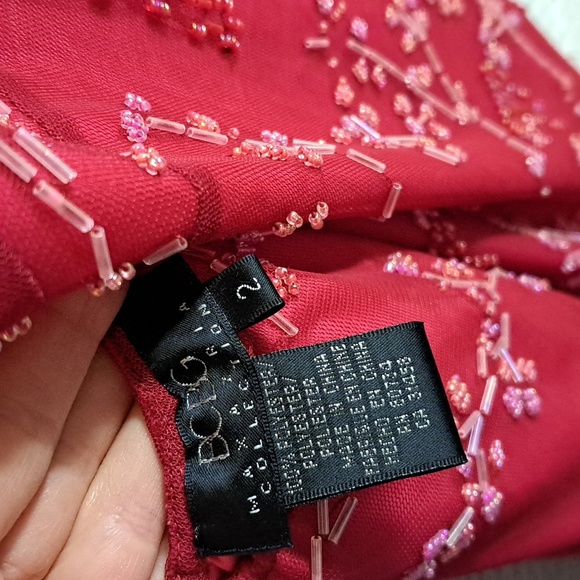 BCBG Max Azria Long Red Dress with Beads and Spaghetti Straps - Picture 6 of 9